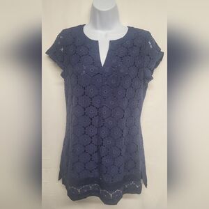 Isaac Mizrahi Live! XS Navy Blue Lace Top Cap Sleeve Fully Lined Euc